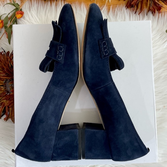 Boden Victoria Block Heel Kiltie Blue Suede Loafers/Pumps, EUC - Picture 10 of 15